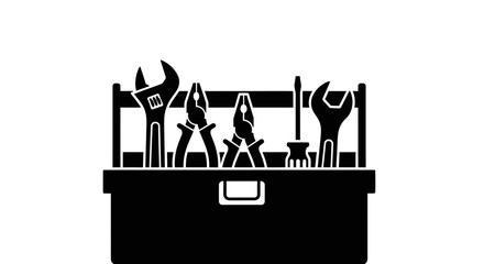Black Silhouette Toolbox with Hand Tools Icon