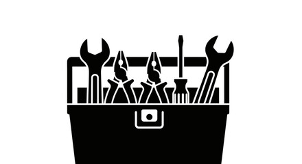 Black Silhouette Toolbox with Hand Tools Icon