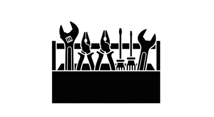 Black Silhouette Toolbox with Hand Tools Icon