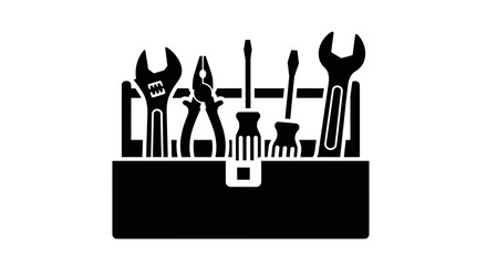 Black Silhouette Toolbox with Hand Tools Icon