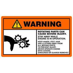 Warning, rotating parts can cause severe injury, sign vector