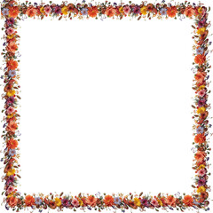 Obraz premium Floral frame border with autumn flowers and leaves isolated on transparent background