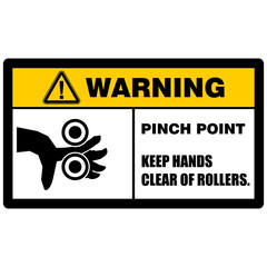 Warning, pinch point, keep hands clear of rollers, sticker vector