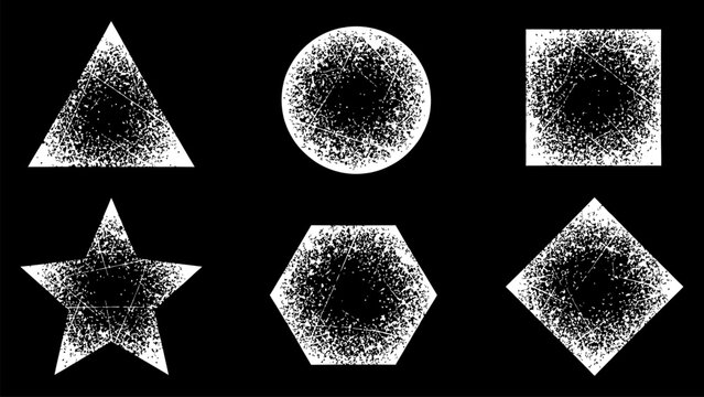Distressed grunge white geometric shapes on a black background vector illustration.