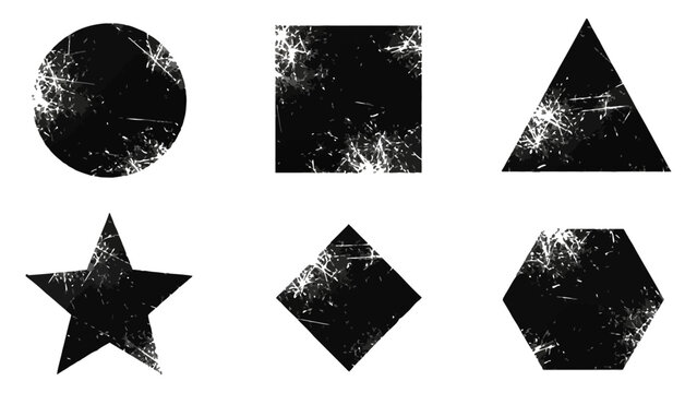 Grunge geometric shapes set with distressed texture on transparent background vector illustration.