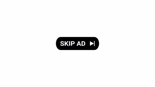 Skip ad button icon sign animation on transparent background, skip ad icon template animated.