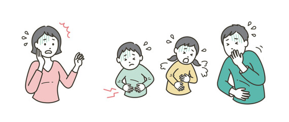 家族にノロウィルスの腹痛や嘔吐の症状が出て焦る母親
