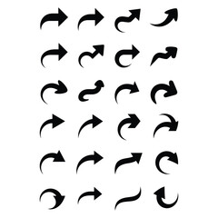 Collection of black curved and straight arrows on white