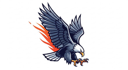 Obraz premium Bald Eagle Flying with Orange Accents Isolated on White Background