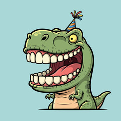 Obraz premium Happy Cartoon T-Rex Dinosaur Wearing Party Hat.