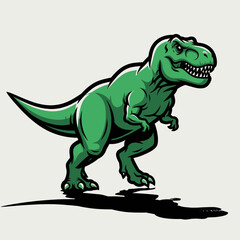 Fototapeta premium Green Tyrannosaurus Rex dinosaur walking with shadow.
