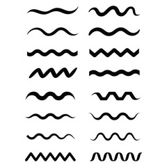 Collection of black wavy lines and zigzags on white