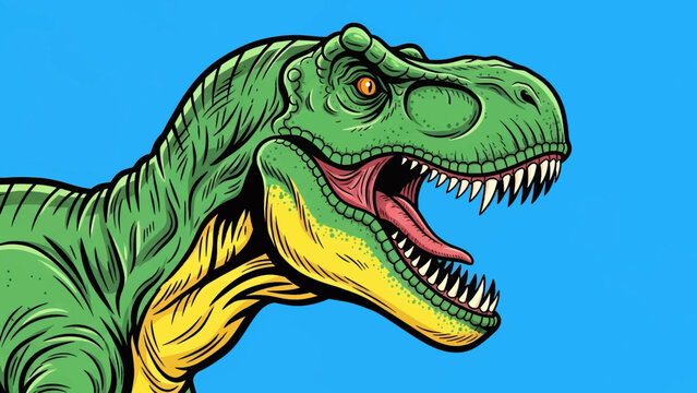 Tyrannosaurus Rex Dinosaur Roaring Head Illustration.