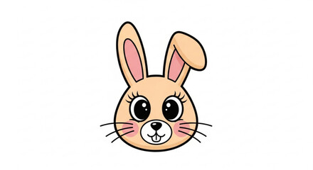 Obraz premium Cute Cartoon Rabbit Face with Big Eyes Isolated on White Background