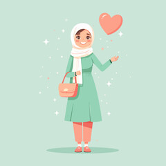 Obraz premium Welcoming Muslim Woman With Greeting Gesture Flat Vector Illustration