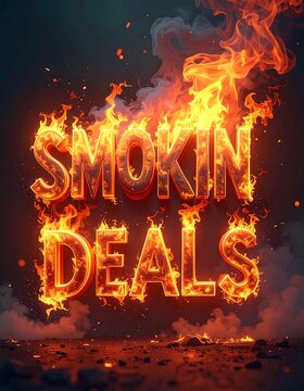 A smoky background with the words Smokin Deals on fire