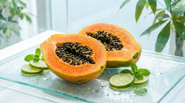 Sweet papaya its vibrant orange cut in half with seeds visible img 1770668948864 199