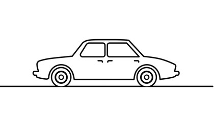 Obraz premium Minimalist Black and White Line Art Drawing of a Sedan Car Profile