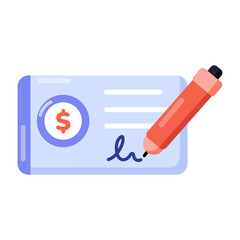 A flat style icon representing signing cheque
