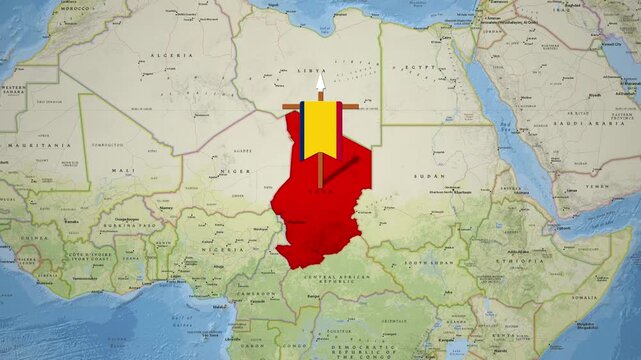 Geopolitical Map Animation of Chad with Color Highlight and National Symbols