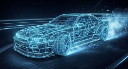 Blue Car Wireframe Design Speed. © rara