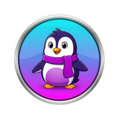 Obraz premium Cute Penguin Cartoon Character 3D Button Icon Isolated on Black Background