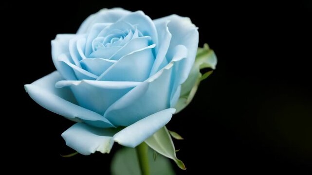 Close-up of a single blue rose in full bloom with a dark background