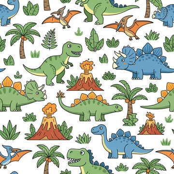 Dinosaur Pattern with Volcanoes and Palm Trees 9.