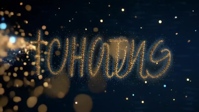 Abstract Golden Particle Flow Forming a Dynamic SShape on a Dark Background with Bokeh Lights.