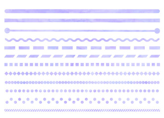 水彩、手描き、罫線、セット、紫、青