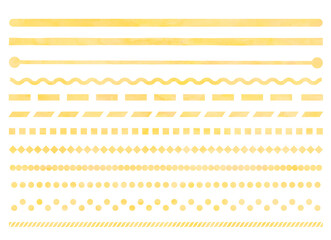 水彩、手描き、罫線、セット、イエロー