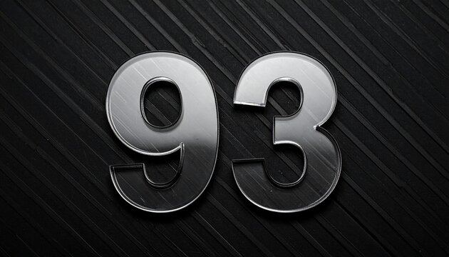 Number 93 in solid glass, black surface, bold highlights, and fine diagonal line pattern.