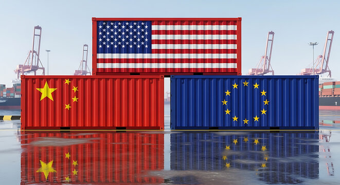 USA China EU Shipping Containers Global Trade Concept