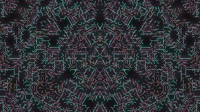 Intricate damask inspired textile pattern with purple and teal tones featuring repeating ornate motifs and symmetrical design.
