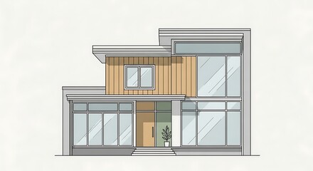 Modern house design with large windows.