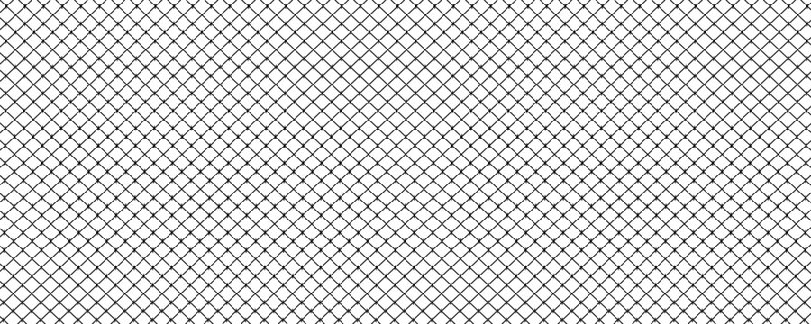Steel wire chain link fence seamless pattern. Metal lattice with rhombus, diamond shape silhouette. Grid fence background.
