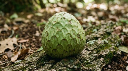 Obraz premium Single Perfectly Ripe Cherimoya Fruit Its img 1770676231947 745 on Natural Bark Surface