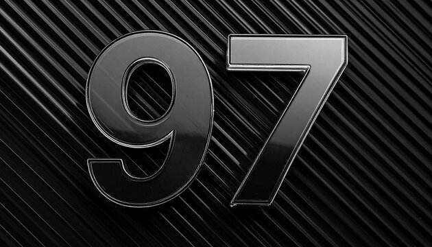 Number 97 in solid glass, black surface, bold highlights, and fine diagonal line pattern.