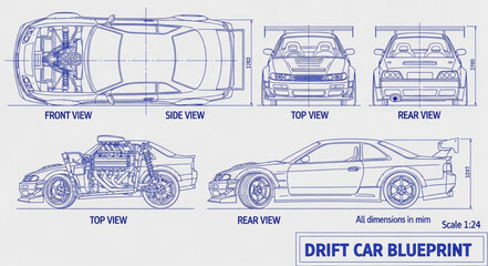 Blueprint of Drift Car Design. © shaka winter