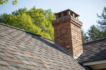 A roof with a chimney and a chimney cap