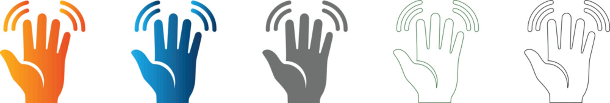 Waving Hand Icon Set, Flat Design Vector
