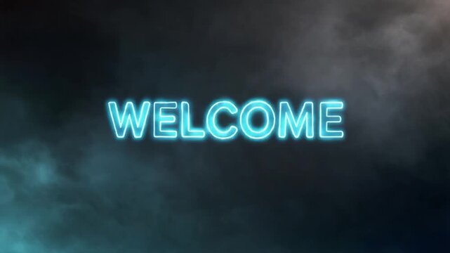 Dynamic cinematic opening title sequence featuring the word WELCOME rendered in glowing neon cyan blue text surrounded by intense, radiating electric blue lightning