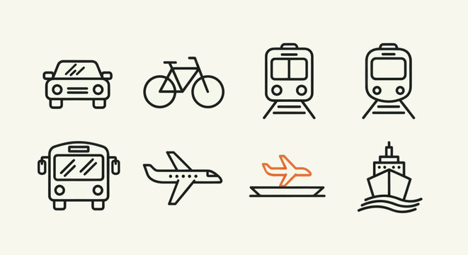 Transportation icons car bicycle train plane