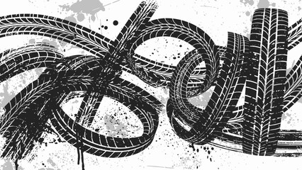 Naklejka premium tire tracks abstract background, grunge texture