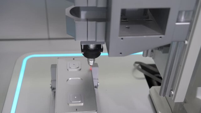 lithium-ion battery cells arranged on a laser welding machine during manufacturing