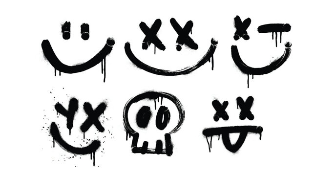Graffiti smiley faces with x eyes and skull  urban street art collection