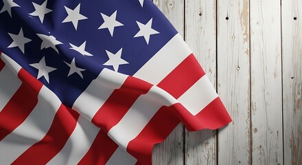 Close-up detail of the American flag fabric on a textured wooden background
