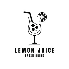 Fresh Lemon Juice Glass Logo with Citrus Slice Vector