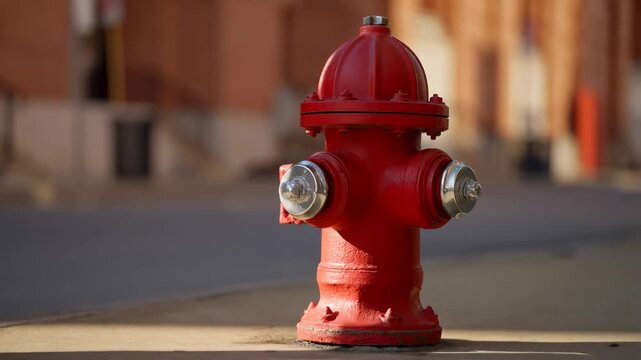 Vibrant Red Fire Hydrant on City Street | Urban Infrastructure Footage