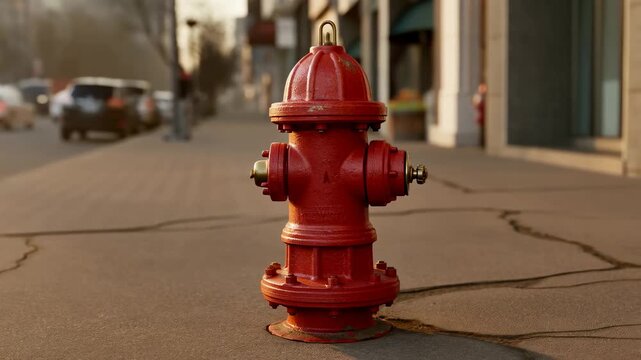 Vibrant Red Fire Hydrant Stands Guard on City Street